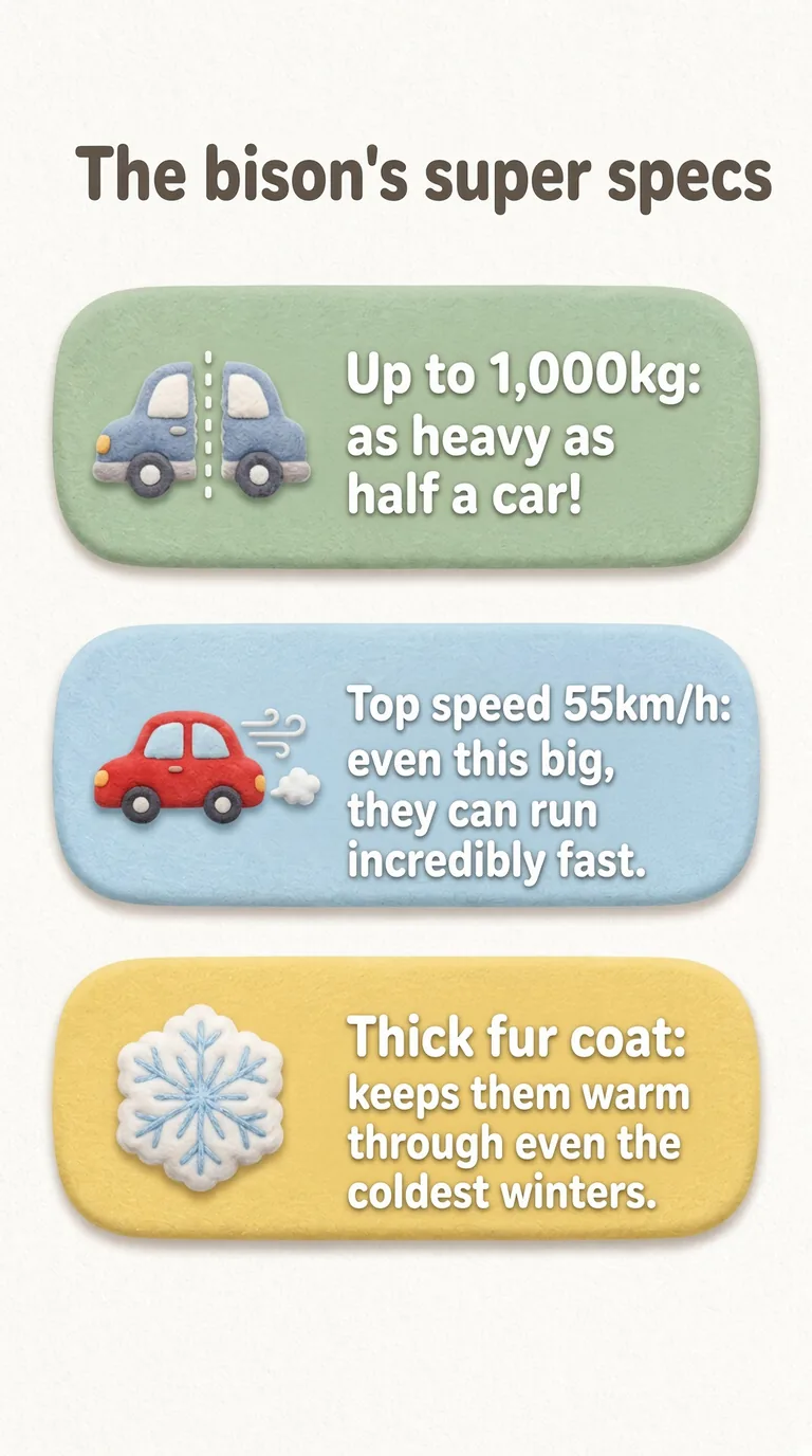 The bison's super specs — Up to 1,000kg / Top speed 55km/h / Thick fur coat