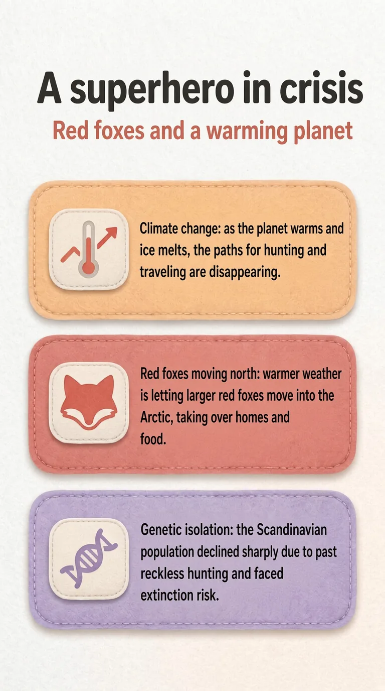 A superhero in crisis — Red foxes and a warming planet — Climate change / Red foxes moving north / Genetic isolation