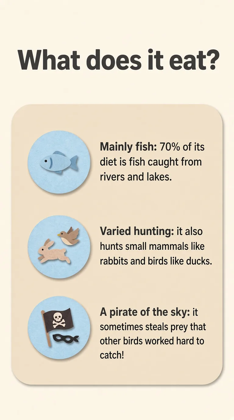 What does it eat? — Mainly fish / Varied hunting / A pirate of the sky