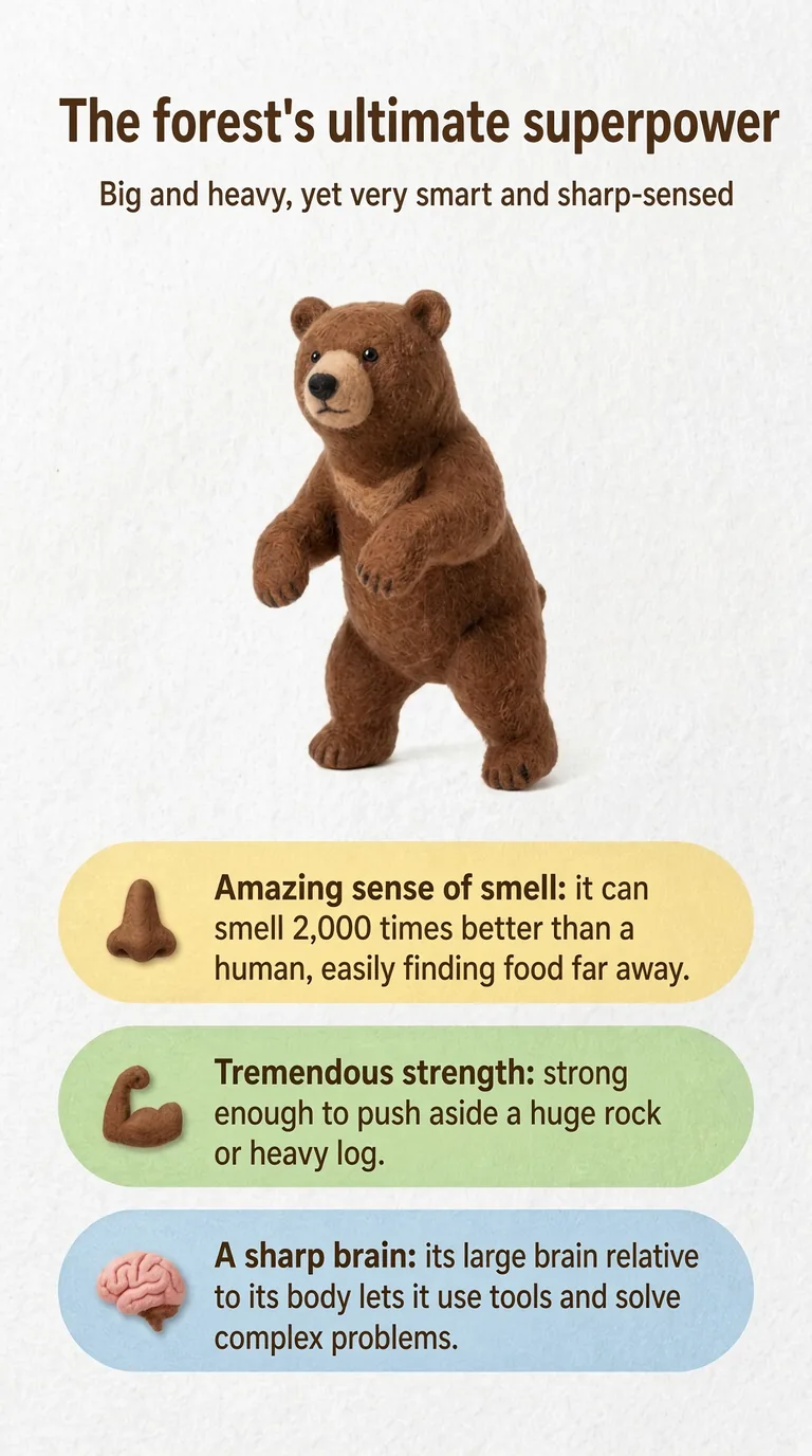 The forest's ultimate superpower — Big and heavy, yet very smart and sharp-sensed — Amazing sense of smell / Tremendous strength / A sharp brain