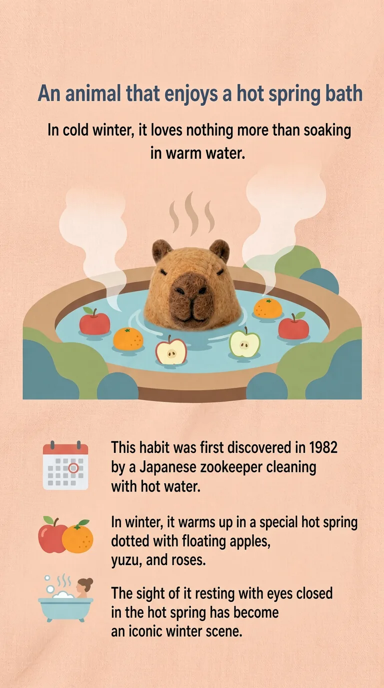 An animal that enjoys a hot spring bath — In cold winter, it loves nothing more than soaking in warm water.