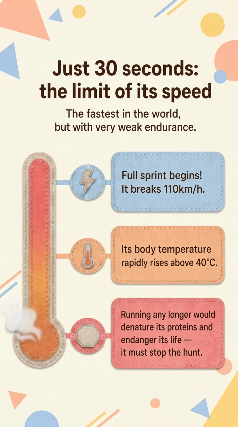 Just 30 seconds: the limit of its speed — The fastest in the world, but with very weak endurance.
