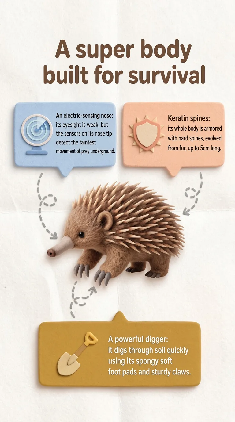 A super body built for survival — An electric-sensing nose / Keratin spines / A powerful digger