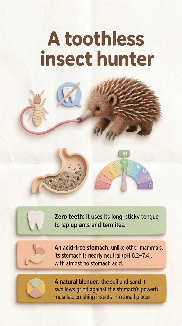 A toothless insect hunter — Zero teeth / An acid-free stomach / A natural blender