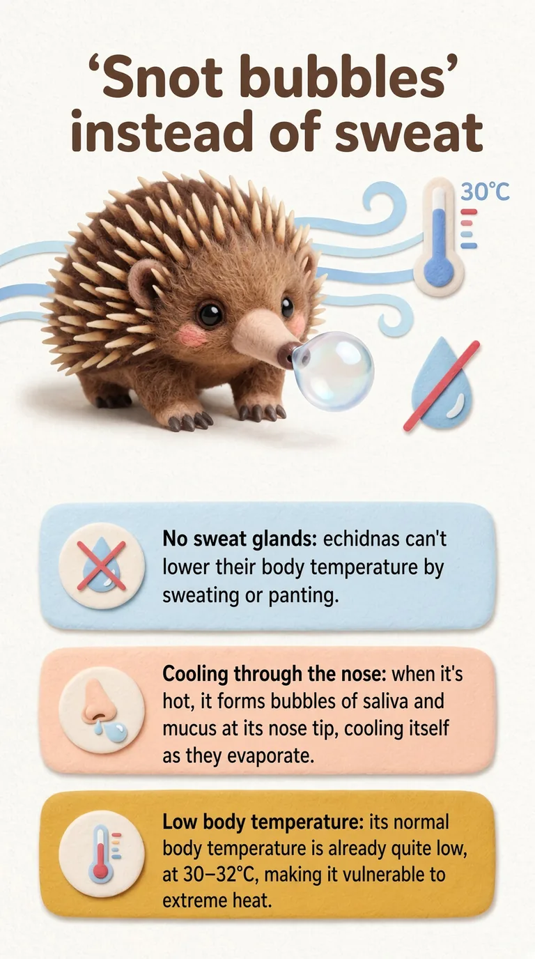 'Snot bubbles' instead of sweat — No sweat glands / Cooling through the nose / Low body temperature