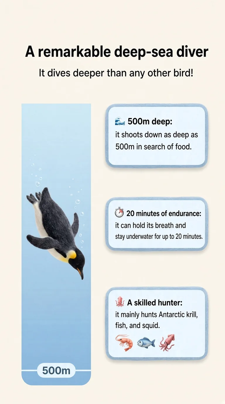 A remarkable deep-sea diver — It dives deeper than any other bird! — 500m deep / 20 minutes of endurance / A skilled hunter