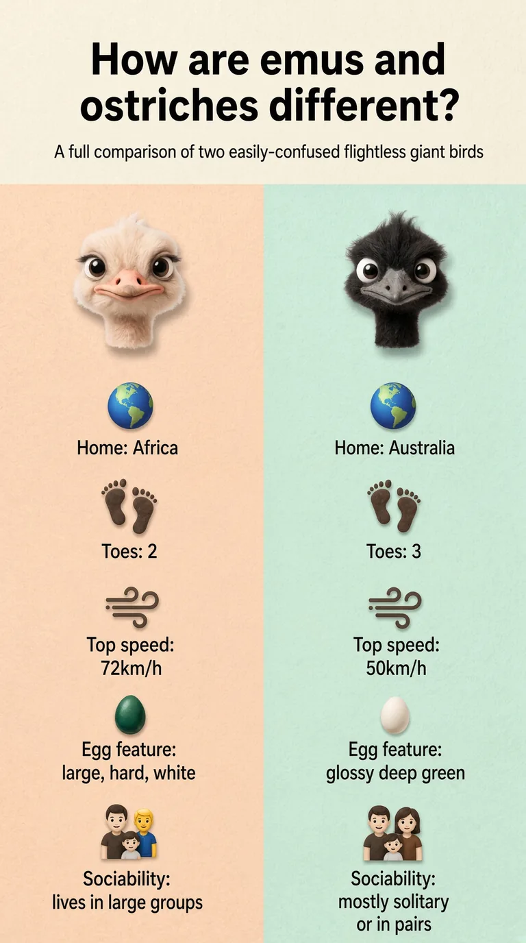 How are emus and ostriches different? — A full comparison of two easily-confused flightless giant birds — Ostrich / Emu