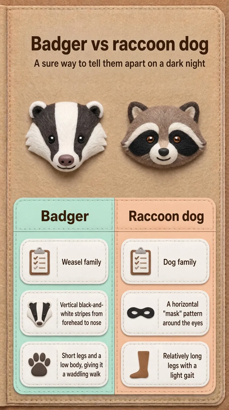 Badger vs raccoon dog — A sure way to tell them apart on a dark night — Badger / Raccoon dog