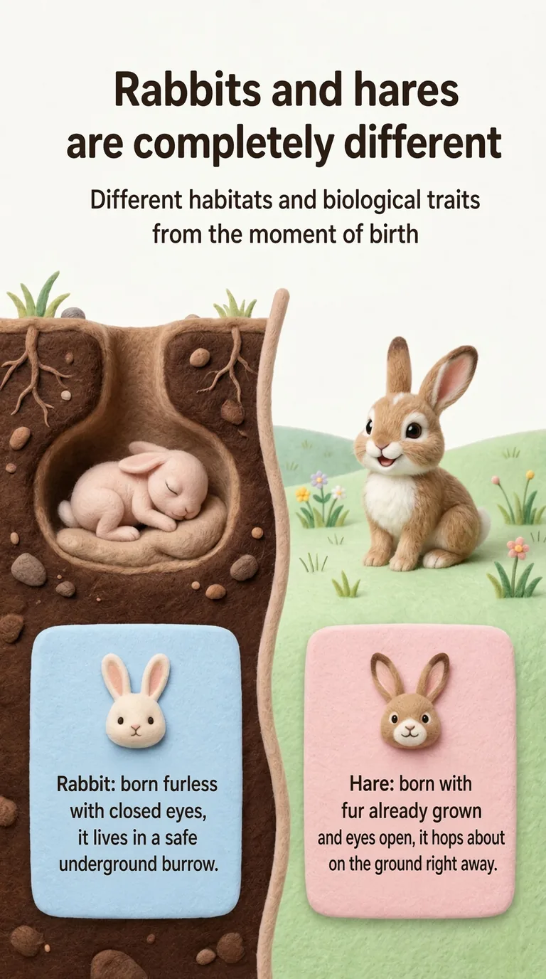 Rabbits and hares are completely different — Different habitats and biological traits from the moment of birth — Rabbit / Hare