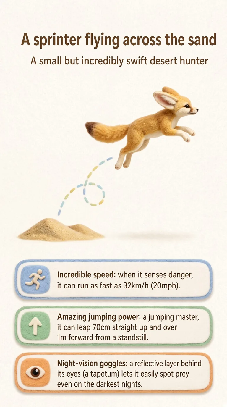 A sprinter flying across the sand — A small but incredibly swift desert hunter — Incredible speed / Amazing jumping power / Night-vision goggles