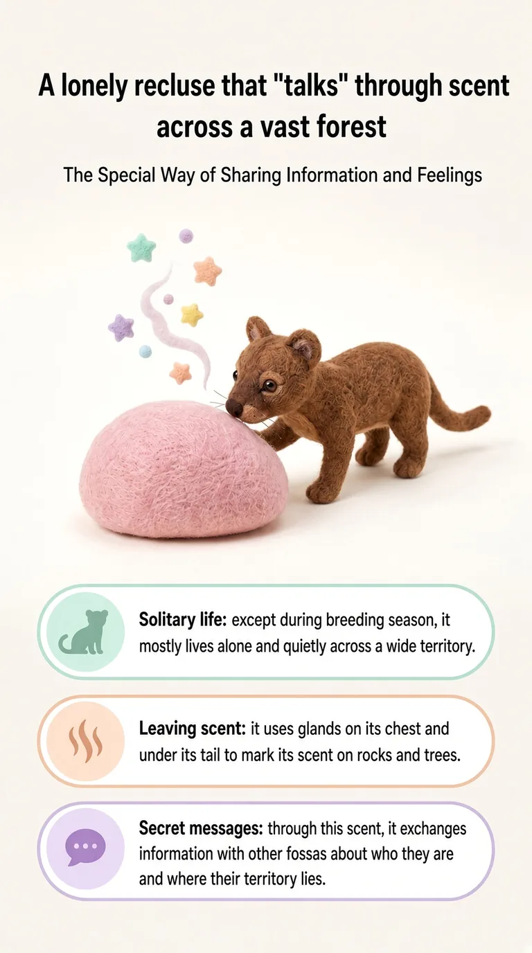 A lonely recluse that "talks" through scent across a vast forest — The fossa's special way of sharing information and feelings — Solitary life / Leaving scent / Secret messages