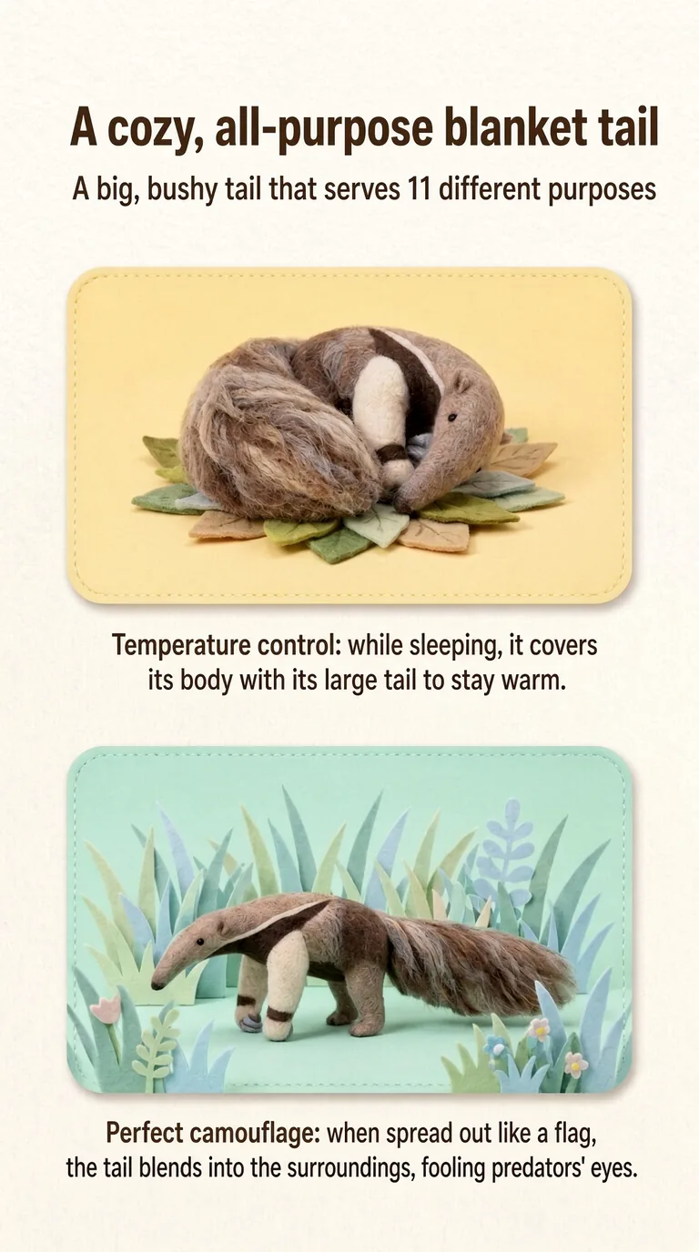 A cozy, all-purpose blanket tail — A big, bushy tail that serves 11 different purposes — Temperature control / Perfect camouflage