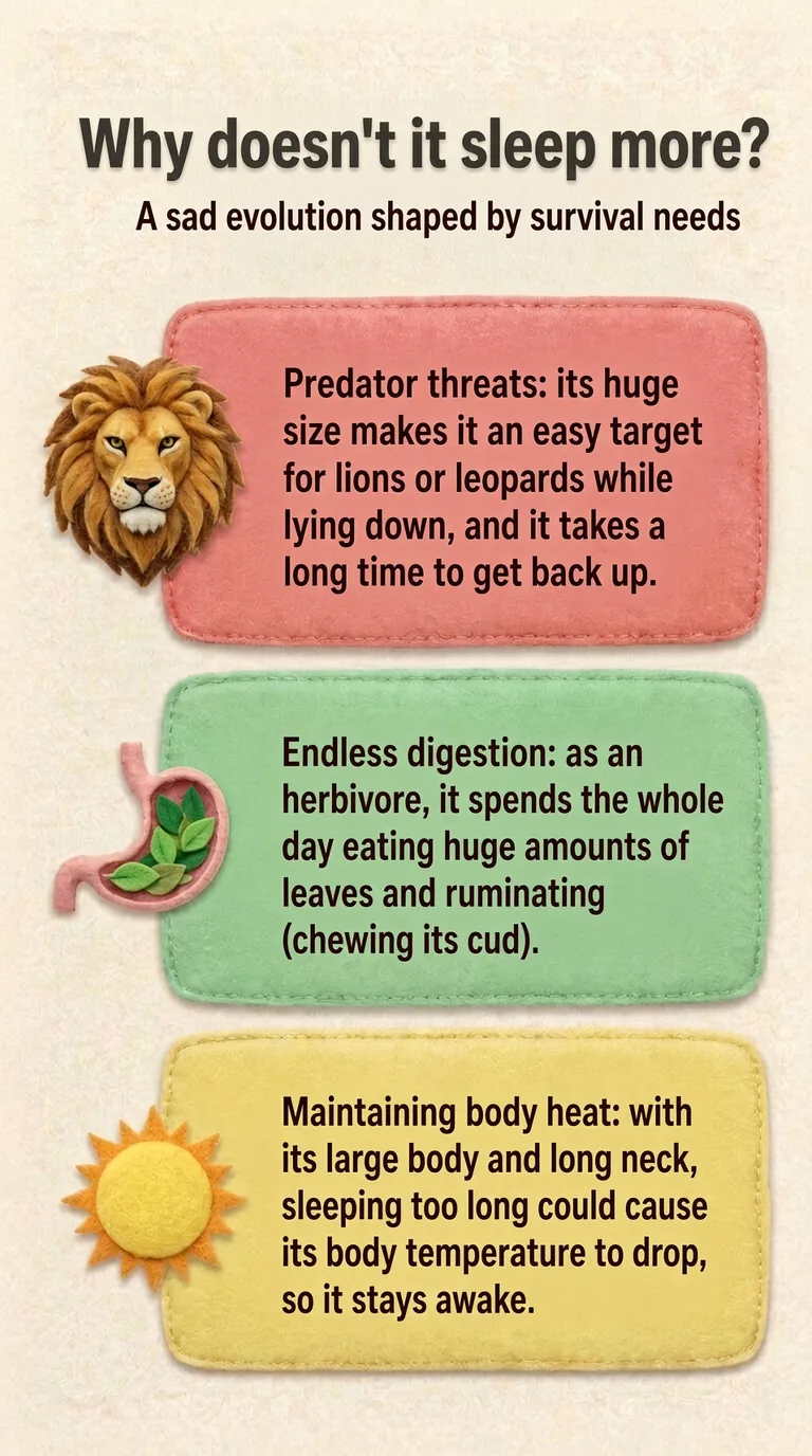 Why doesn't it sleep more? — A sad evolution shaped by survival needs — Predator threats / Endless digestion / Maintaining body heat