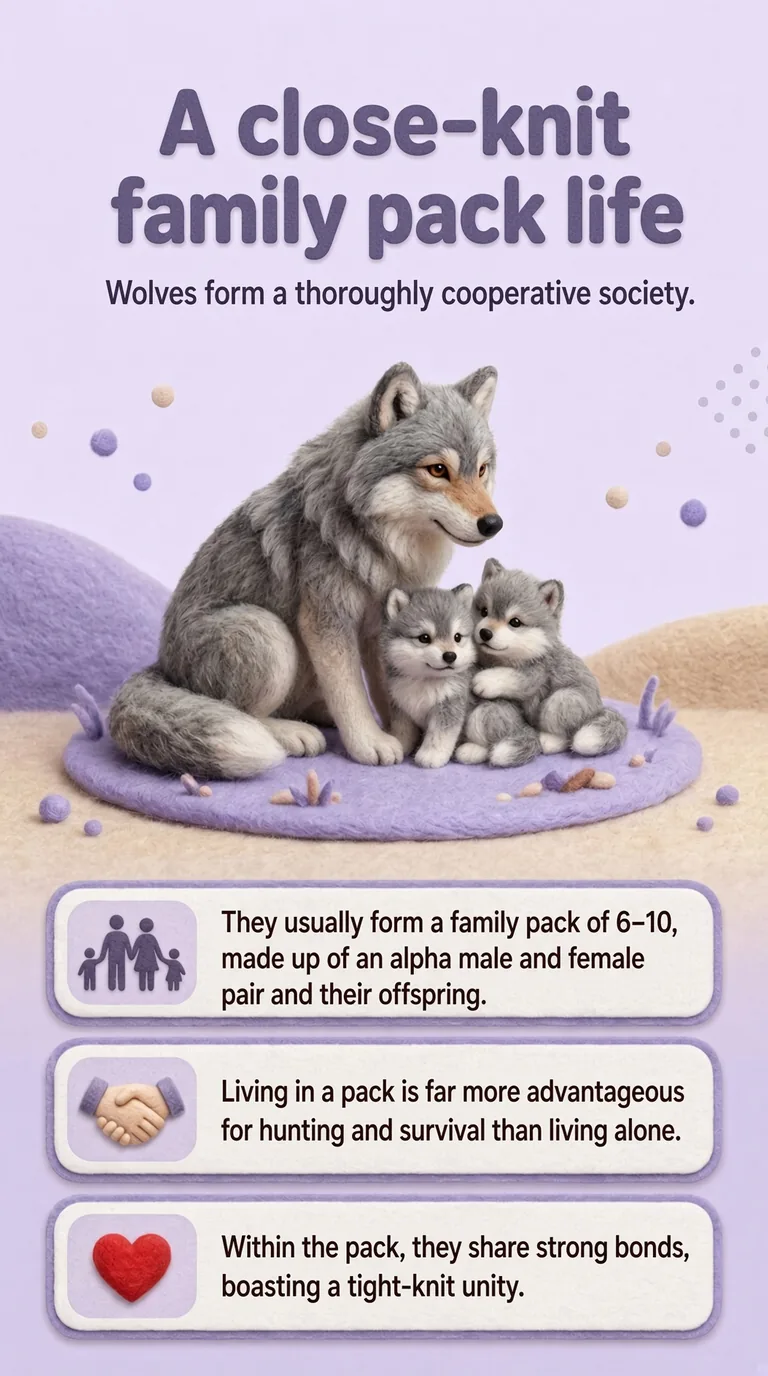 A close-knit family pack life — Wolves form a thoroughly cooperative society.