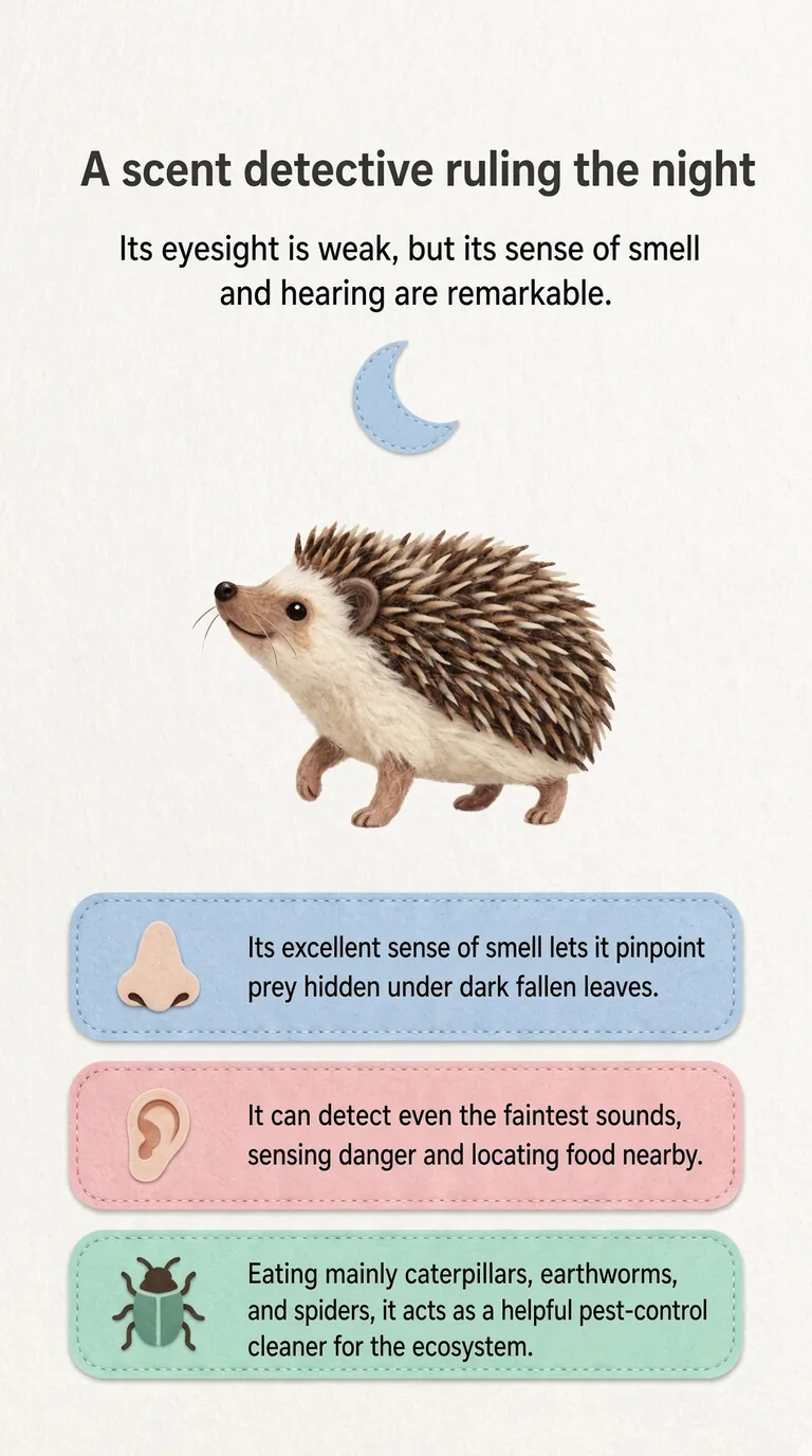 A scent detective ruling the night — Its eyesight is weak, but its sense of smell and hearing are remarkable.