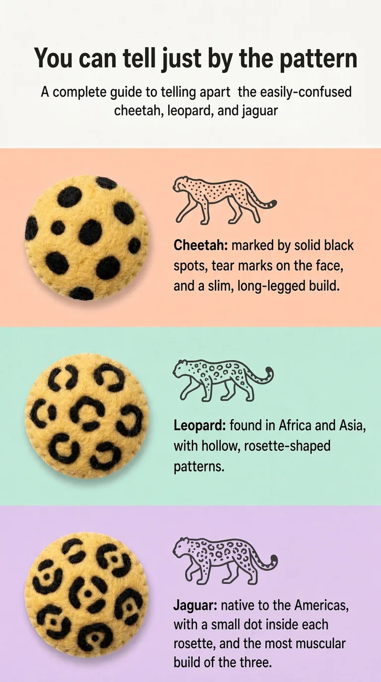You can tell just by the pattern — A complete guide to telling apart the easily-confused cheetah, leopard, and jaguar — Cheetah / Leopard / Jaguar