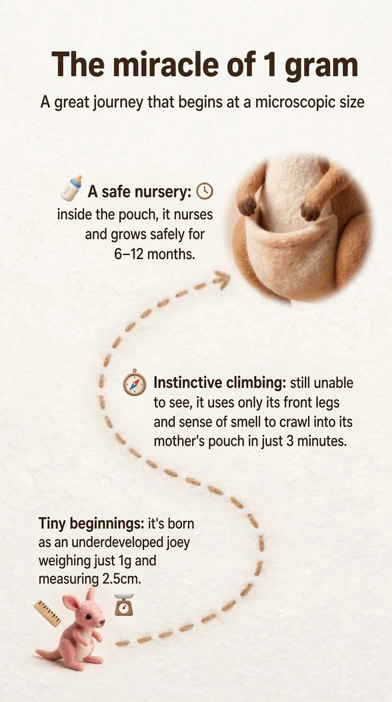 The miracle of 1 gram — A great journey that begins at a microscopic size — Tiny beginnings / Instinctive climbing / A safe nursery