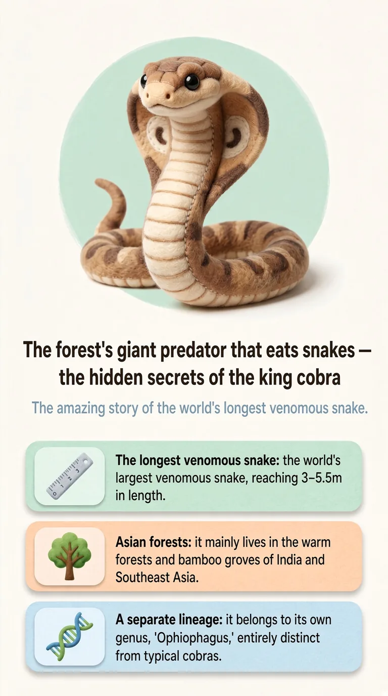 The forest's giant predator that eats snakes — the hidden secrets of the king cobra — The amazing story of the world's longest venomous snake. — The longest venomous snake / Asian forests / A separate lineage
