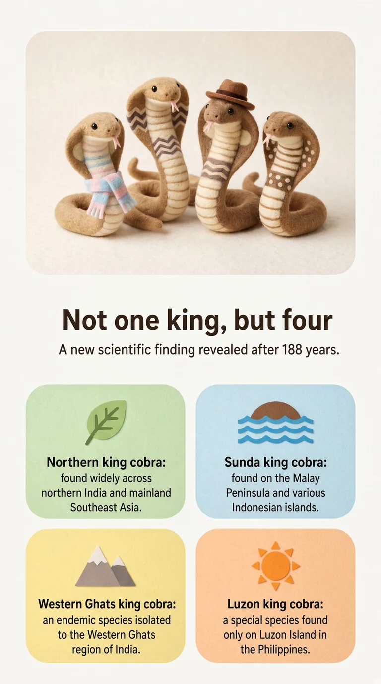 Not one king, but four — A new scientific finding revealed after 188 years. — Northern king cobra / Sunda king cobra / Western Ghats king cobra / Luzon king cobra