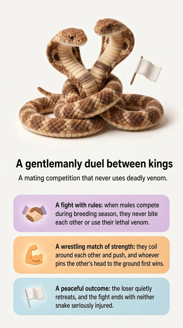 A gentlemanly duel between kings — A mating competition that never uses deadly venom. — A fight with rules / A wrestling match of strength / A peaceful outcome