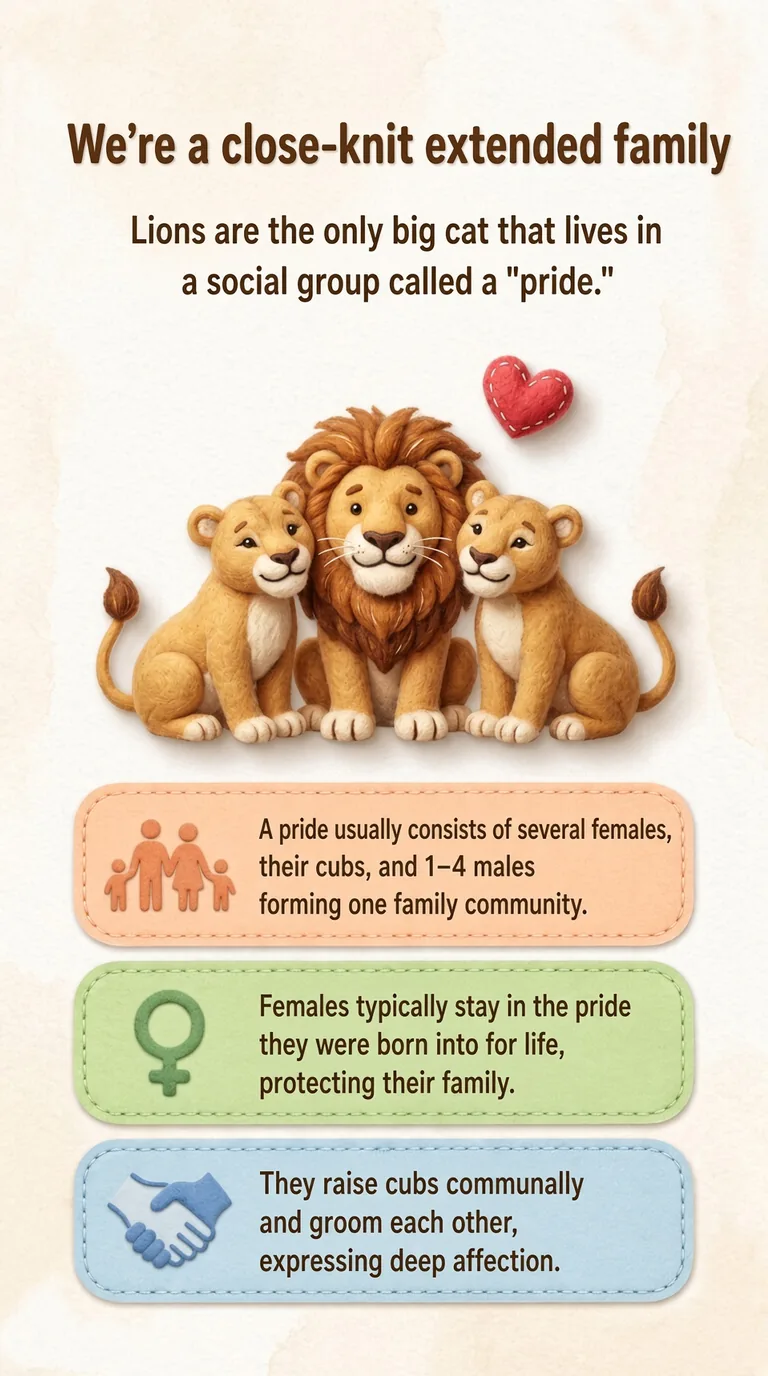 We're a close-knit extended family — Lions are the only big cat that lives in a social group called a "pride."