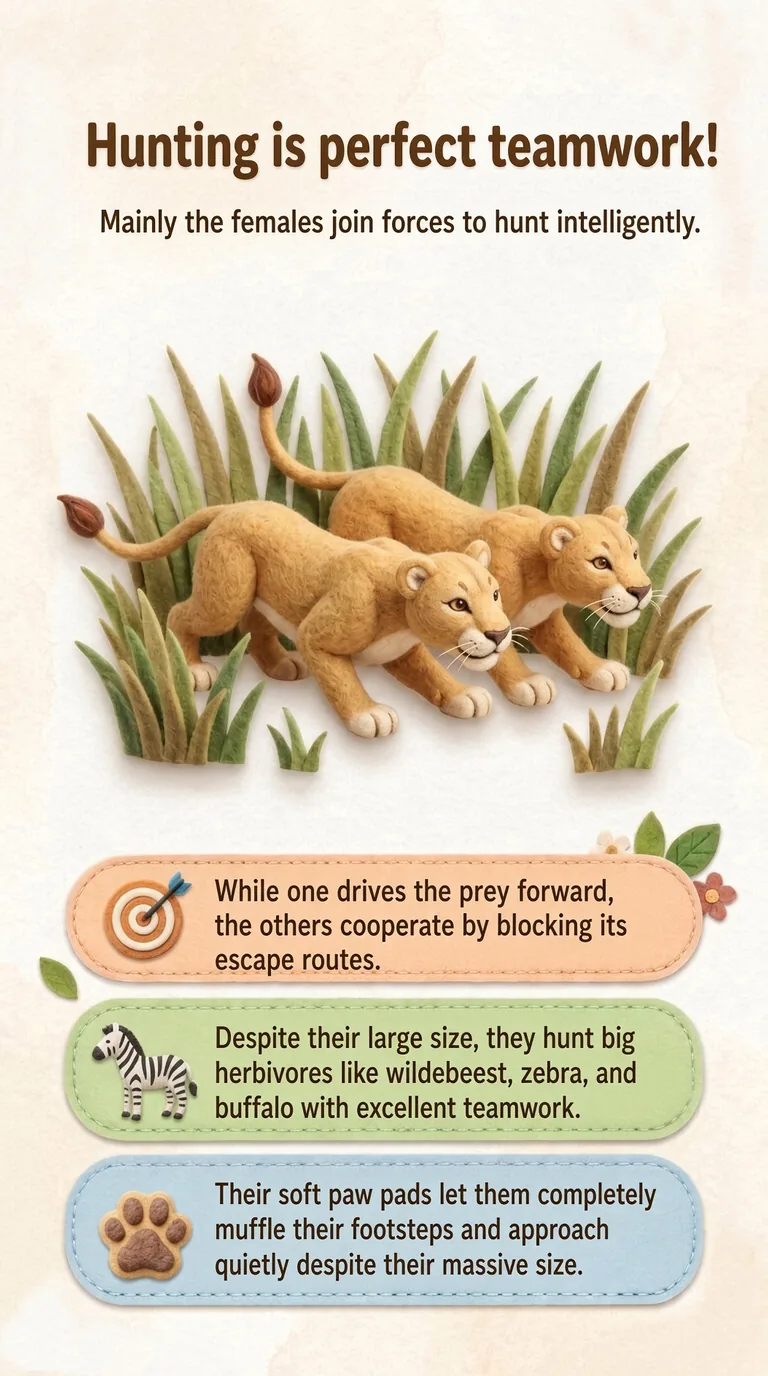 Hunting is perfect teamwork! — Mainly the females join forces to hunt intelligently.