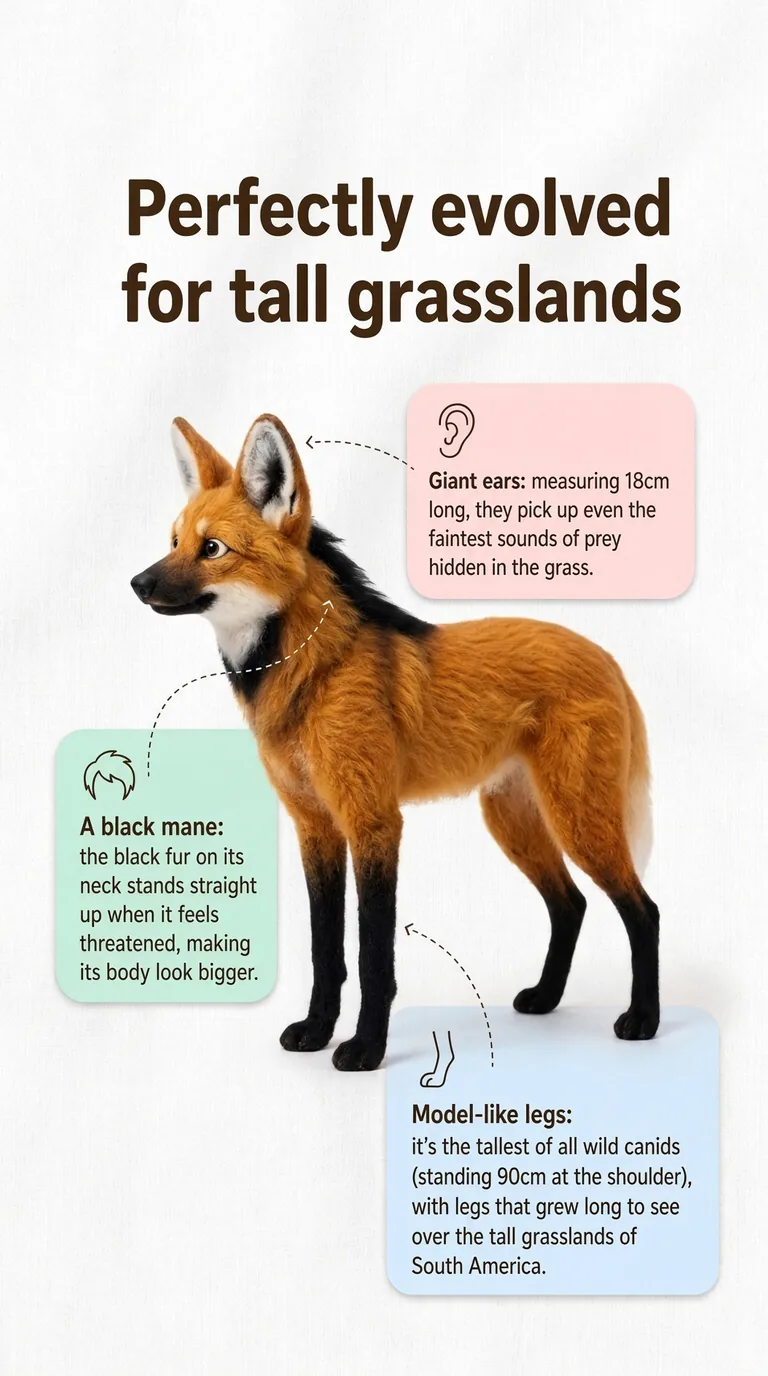 Perfectly evolved for tall grasslands — Giant ears / A black mane / Model-like legs