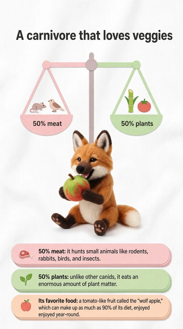 A carnivore that loves veggies — 50% meat / 50% plants / Its favorite food