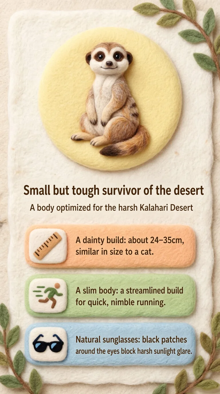 Small but tough survivor of the desert — A body optimized for the harsh Kalahari Desert — A dainty build / A slim body / Natural sunglasses