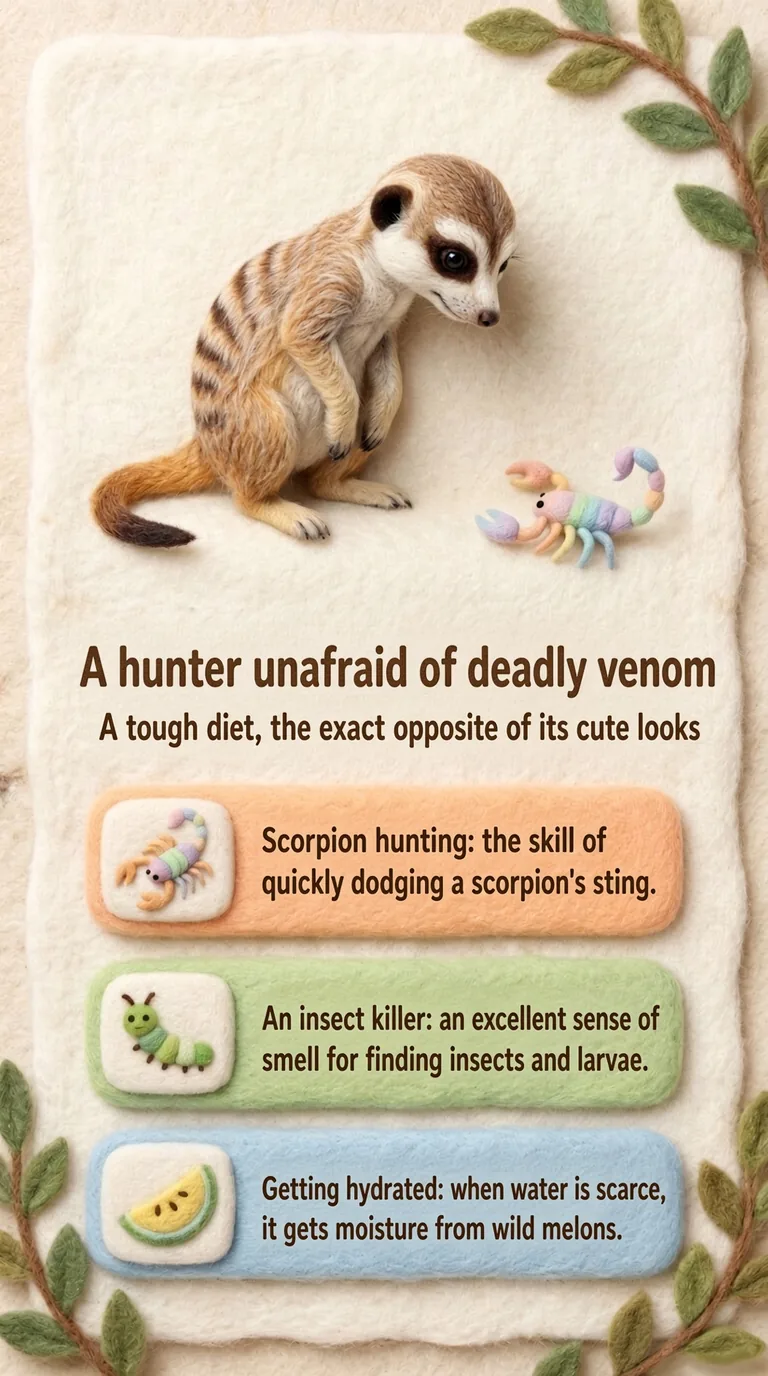 A hunter unafraid of deadly venom — A tough diet, the exact opposite of its cute looks — Scorpion hunting / An insect killer / Getting hydrated