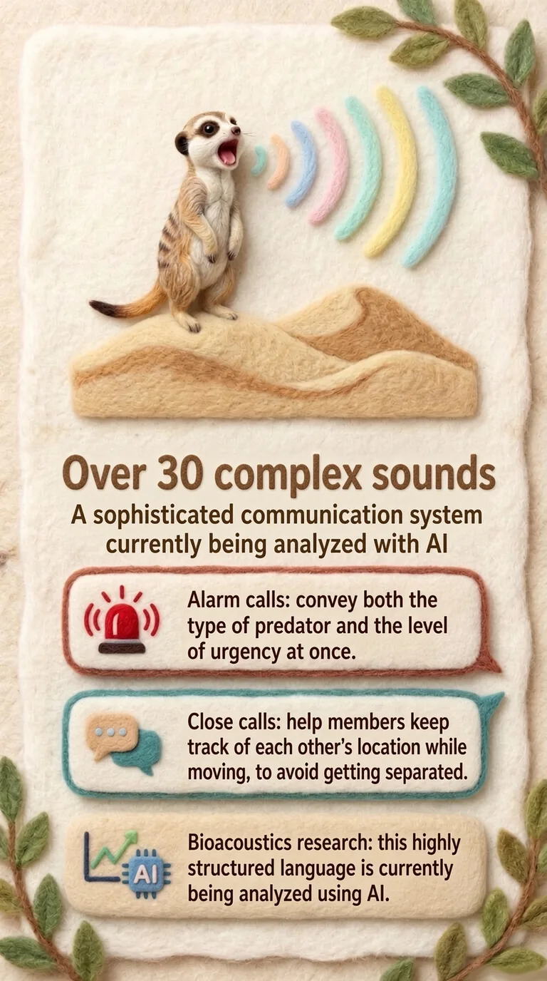 Over 30 complex sounds — A sophisticated communication system currently being analyzed with AI — Alarm calls / Close calls / Bioacoustics research