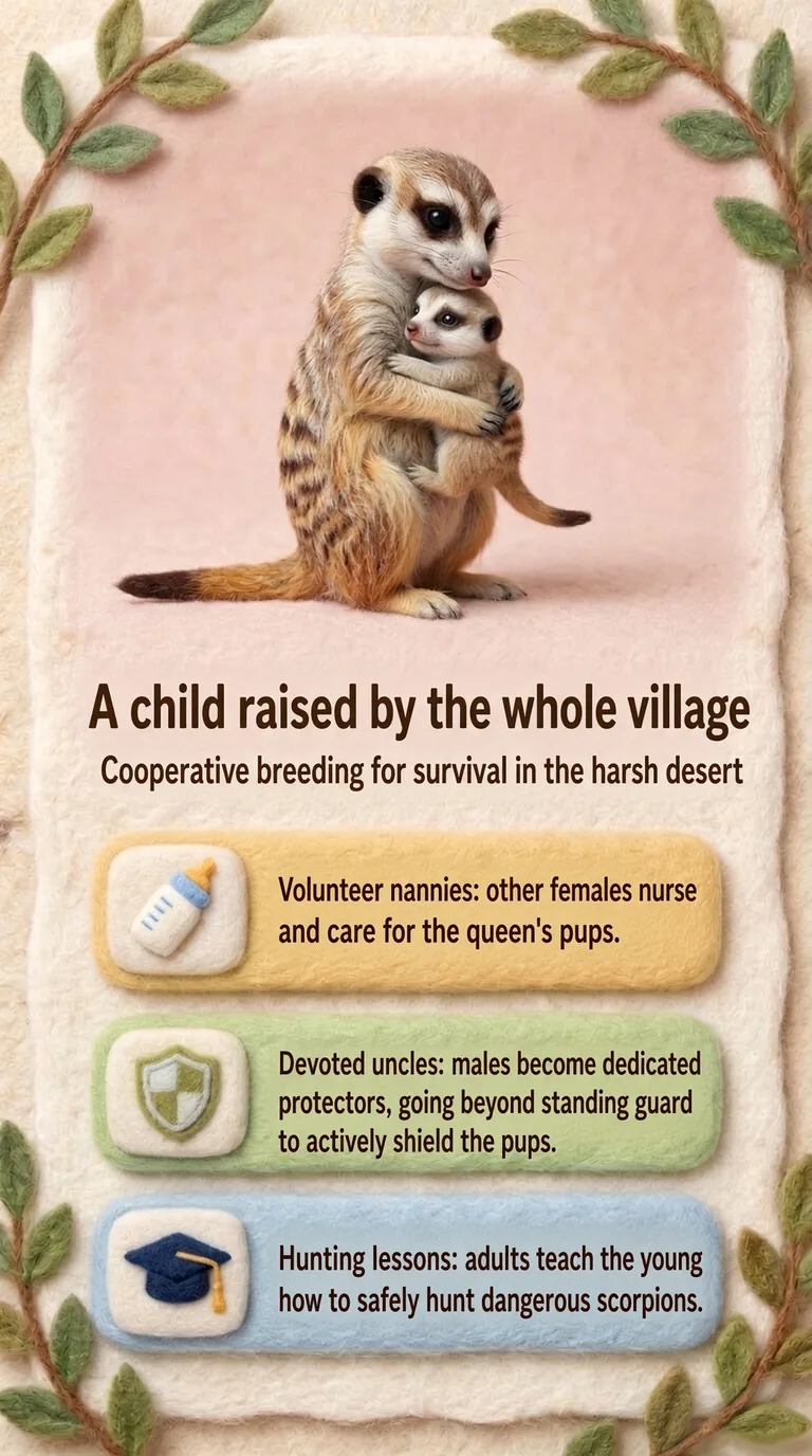 A child raised by the whole village — Cooperative breeding for survival in the harsh desert — Volunteer nannies / Devoted uncles / Hunting lessons