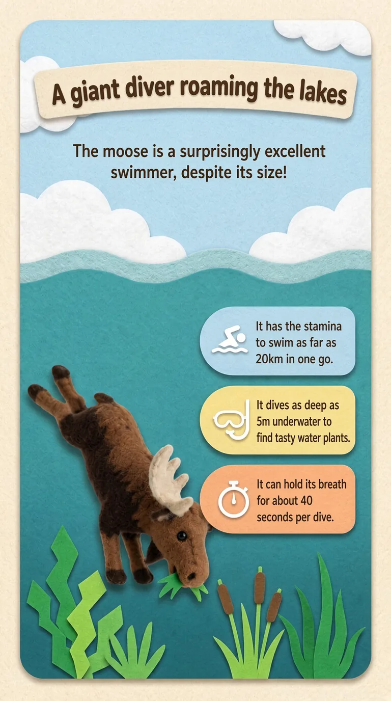 A giant diver roaming the lakes — The moose is a surprisingly excellent swimmer, despite its size!