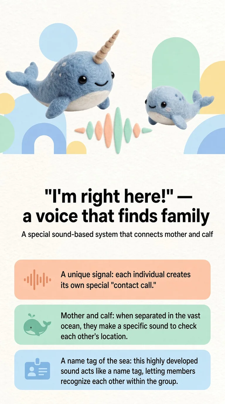 "I'm right here!" — a voice that finds family — A special sound-based system that connects mother and calf — A unique signal / Mother and calf / A name tag of the sea