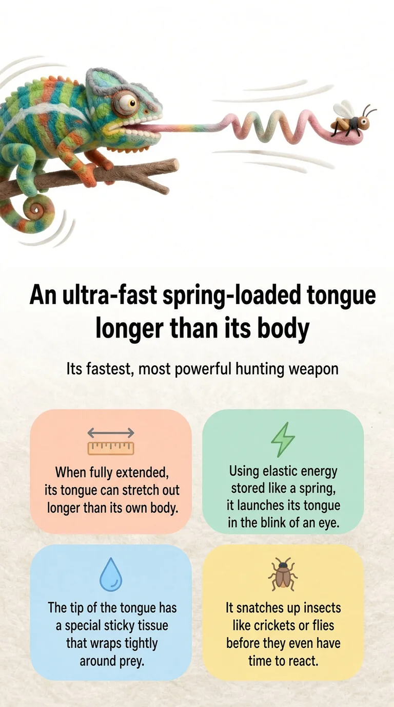 An ultra-fast spring-loaded tongue longer than its body — Its fastest, most powerful hunting weapon