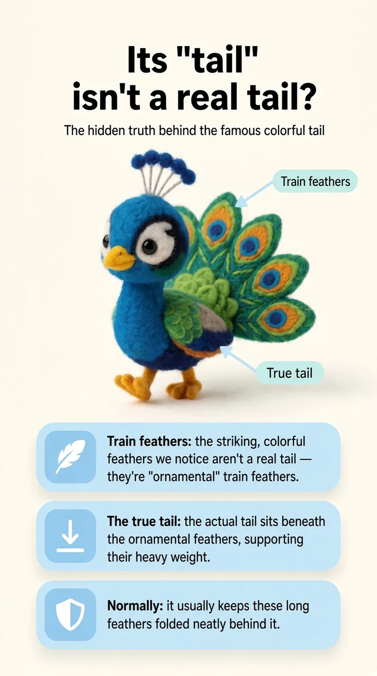 Its "tail" isn't a real tail? — The hidden truth behind the famous colorful tail — Train feathers / The true tail / Normally
