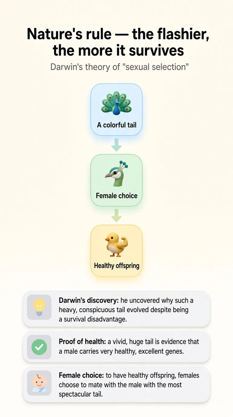 Nature's rule — the flashier, the more it survives — Darwin's theory of "sexual selection" — Darwin's discovery / Proof of health / Female choice
