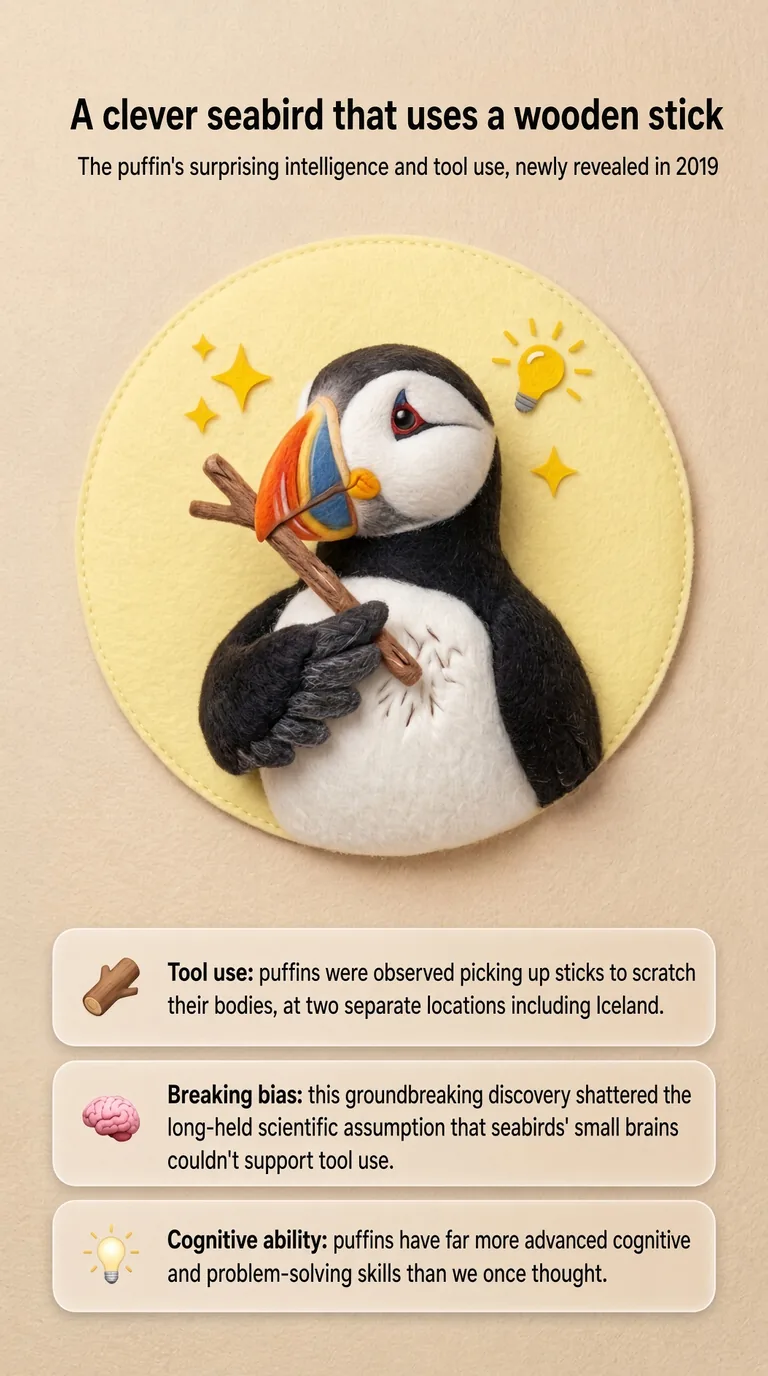 A clever seabird that uses a wooden stick — The puffin's surprising intelligence and tool use, newly revealed in 2019 — Tool use / Breaking bias / Cognitive ability