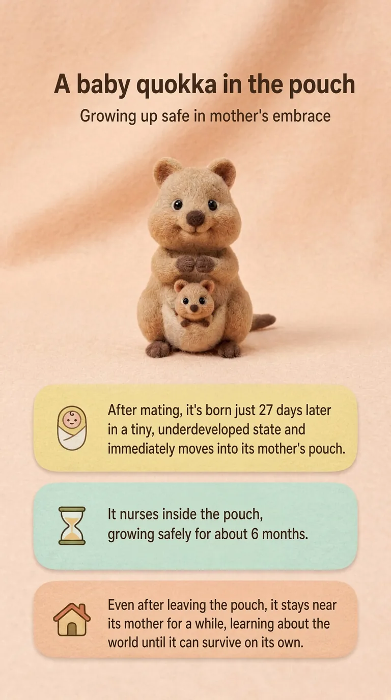 A baby quokka in the pouch — Growing up safe in mother's embrace