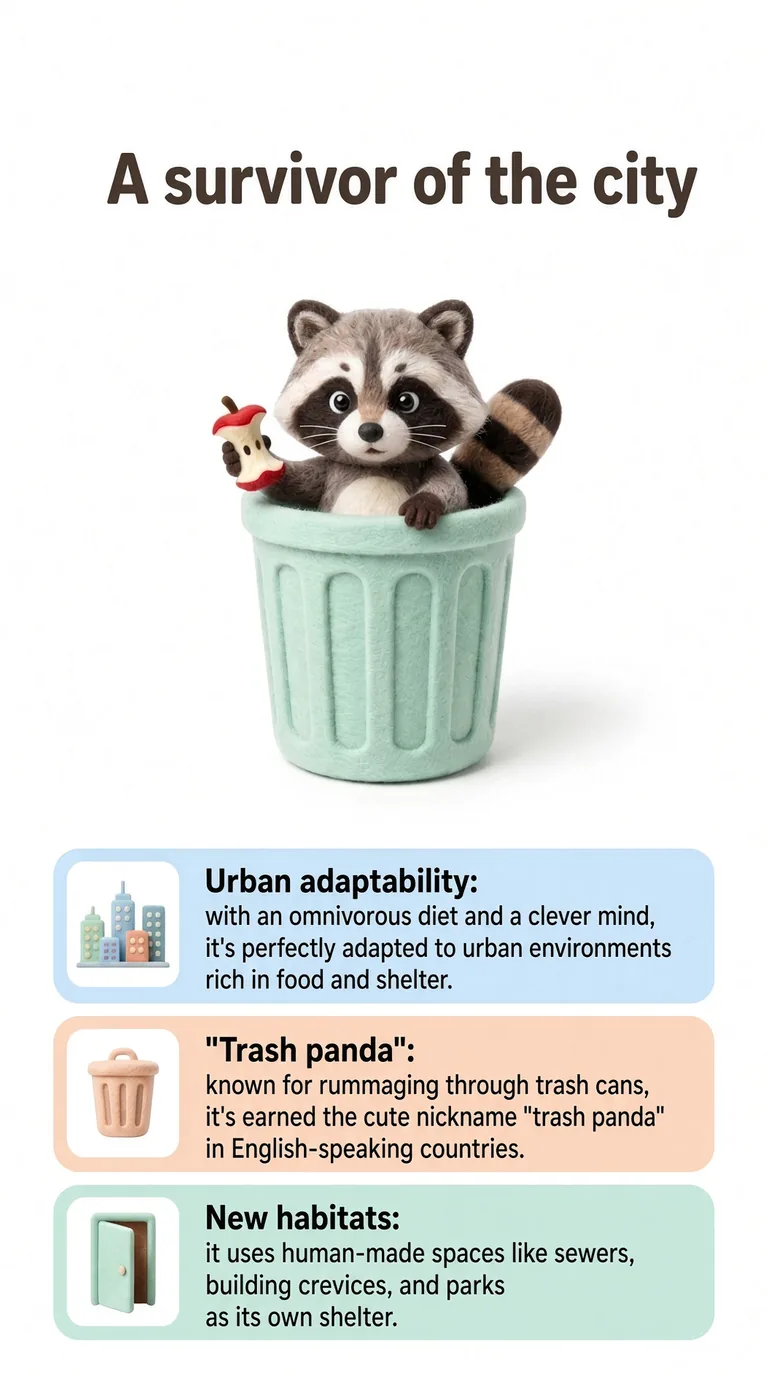 A survivor of the city — Urban adaptability / "Trash panda" / New habitats