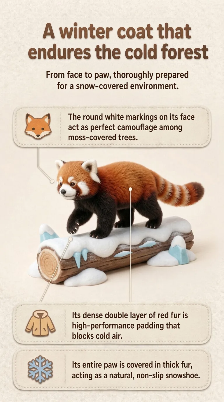 A winter coat that endures the cold forest — From face to paw, thoroughly prepared for a snow-covered environment.