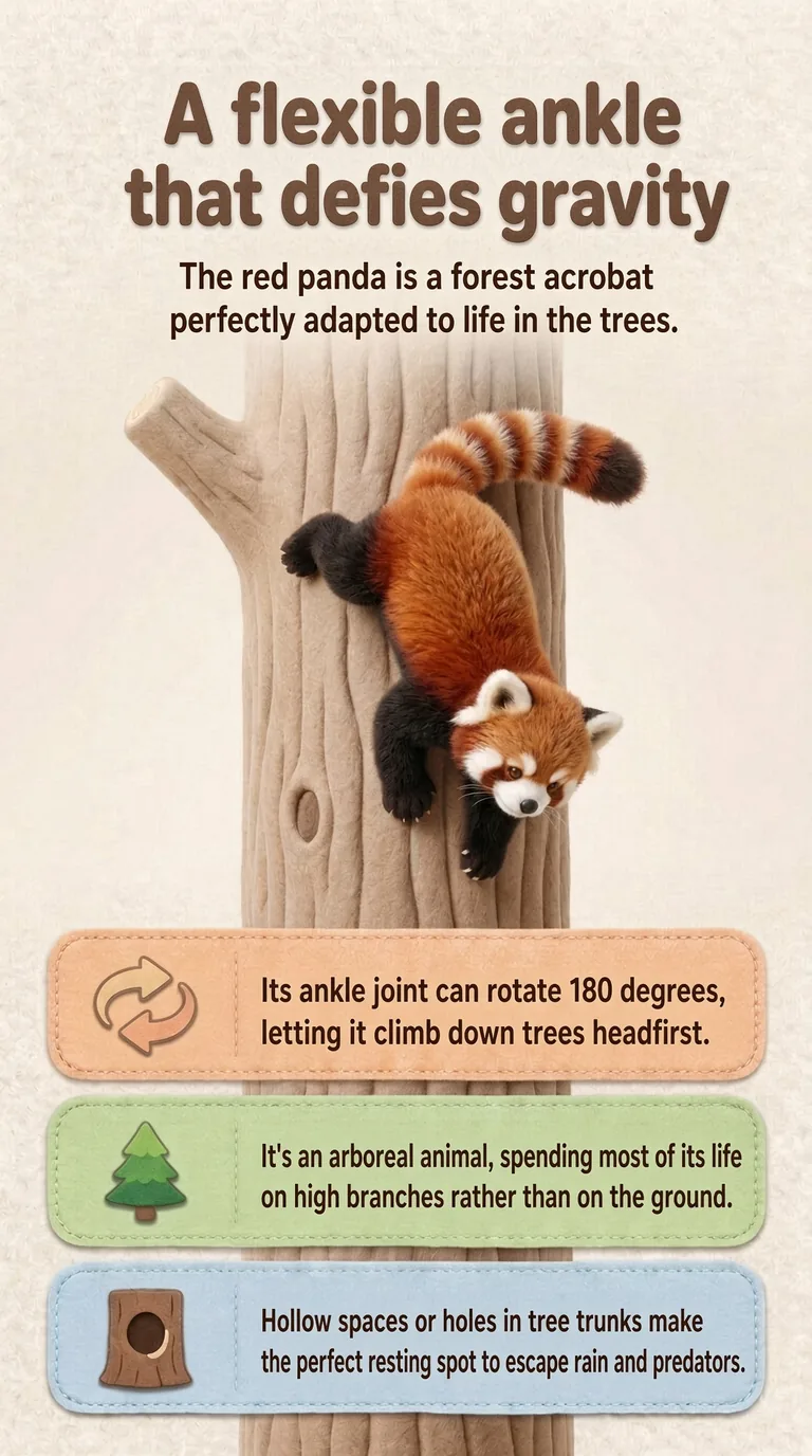 A flexible ankle that defies gravity — The red panda is a forest acrobat perfectly adapted to life in the trees.