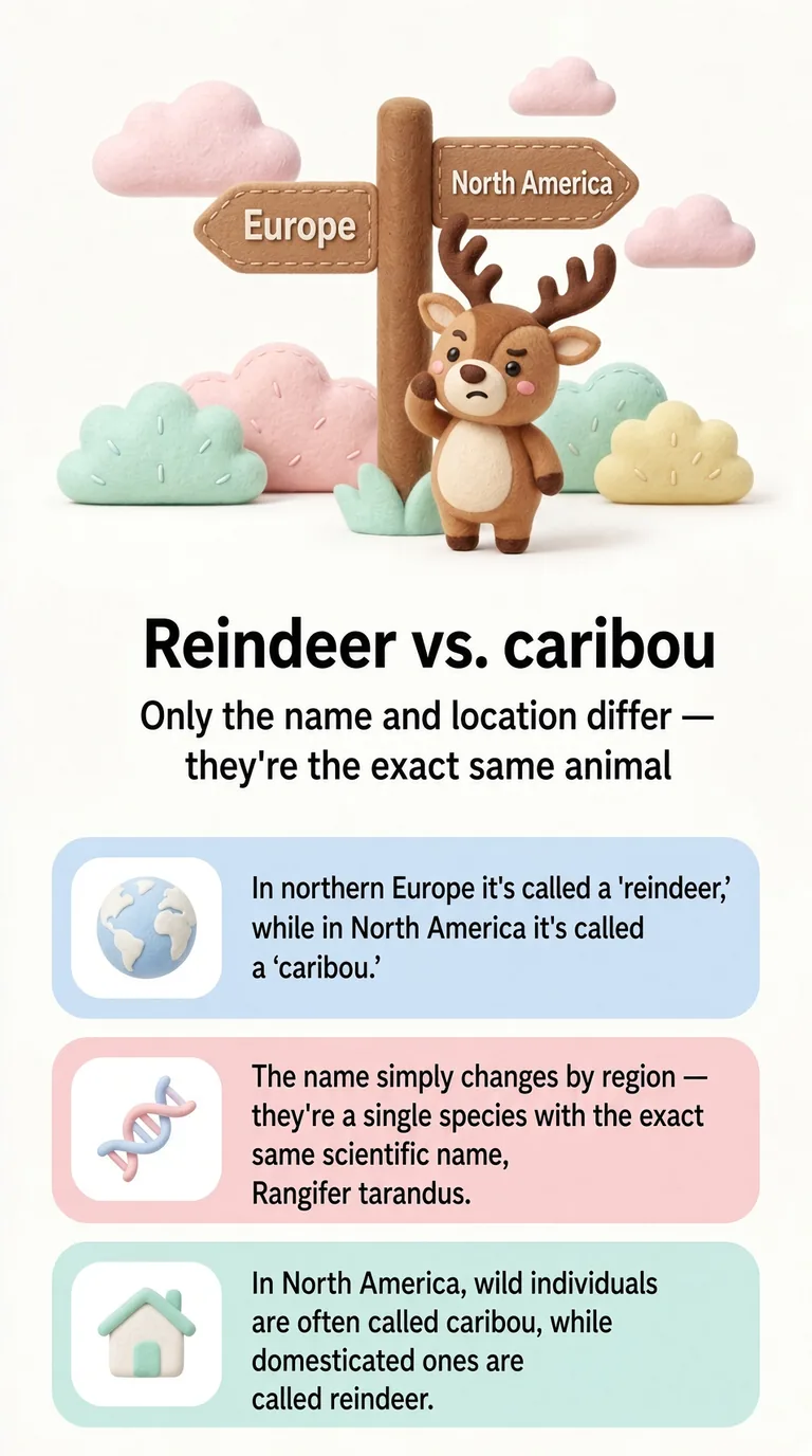 Reindeer vs. caribou — Only the name and location differ — they're the exact same animal