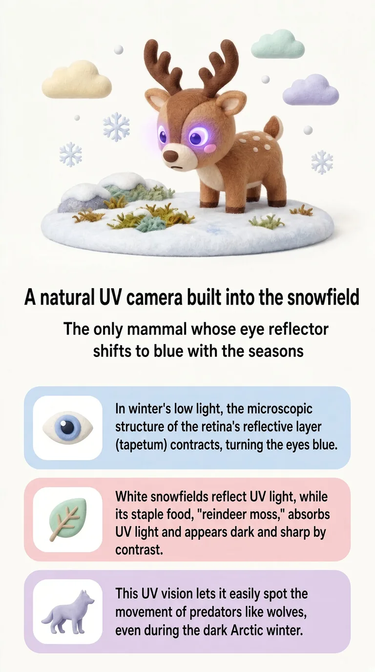A natural UV camera built into the snowfield — The only mammal whose eye reflector shifts to blue with the seasons