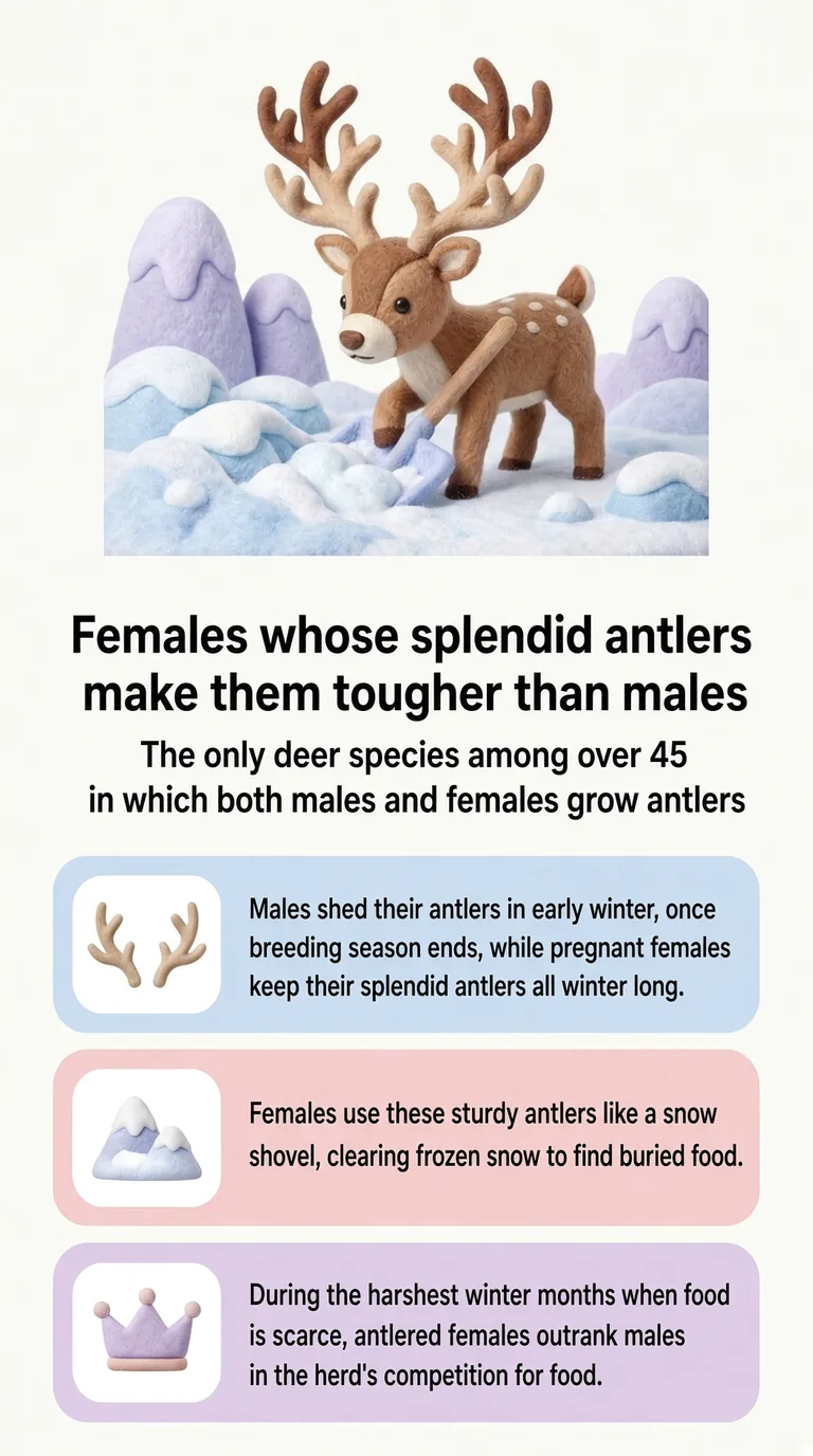 Females whose splendid antlers make them tougher than males — The only deer species among over 45 in which both males and females grow antlers