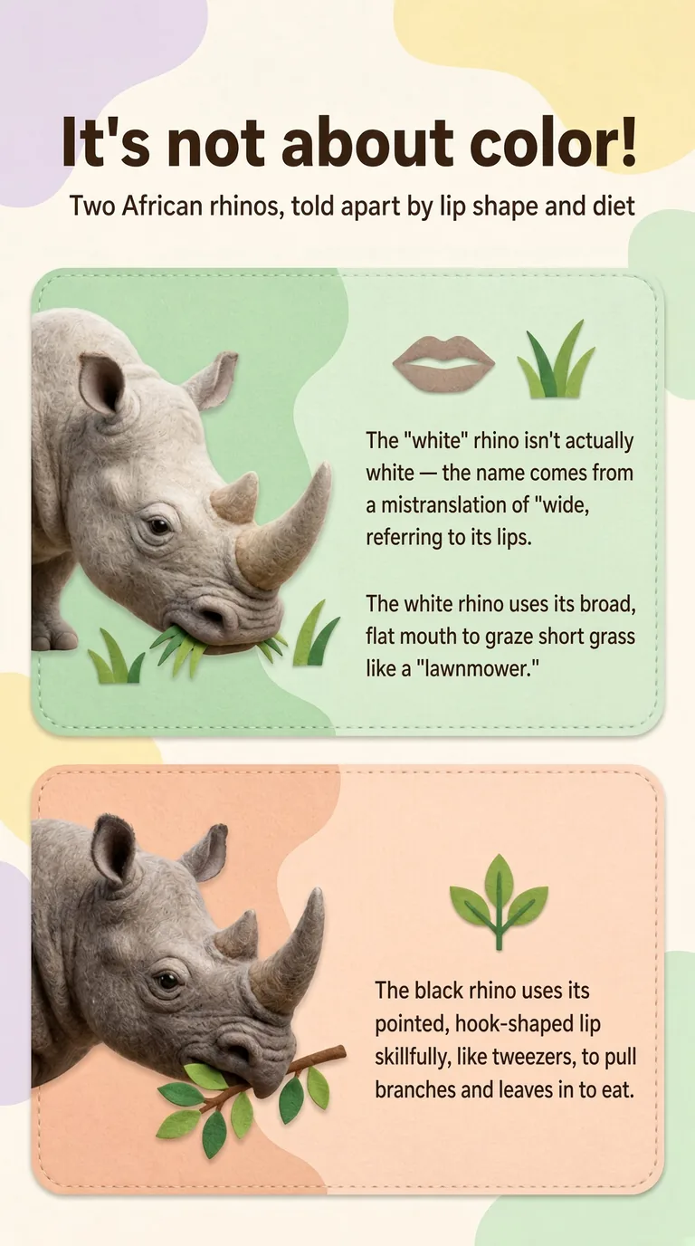 It's not about color! — Two African rhinos, told apart by lip shape and diet