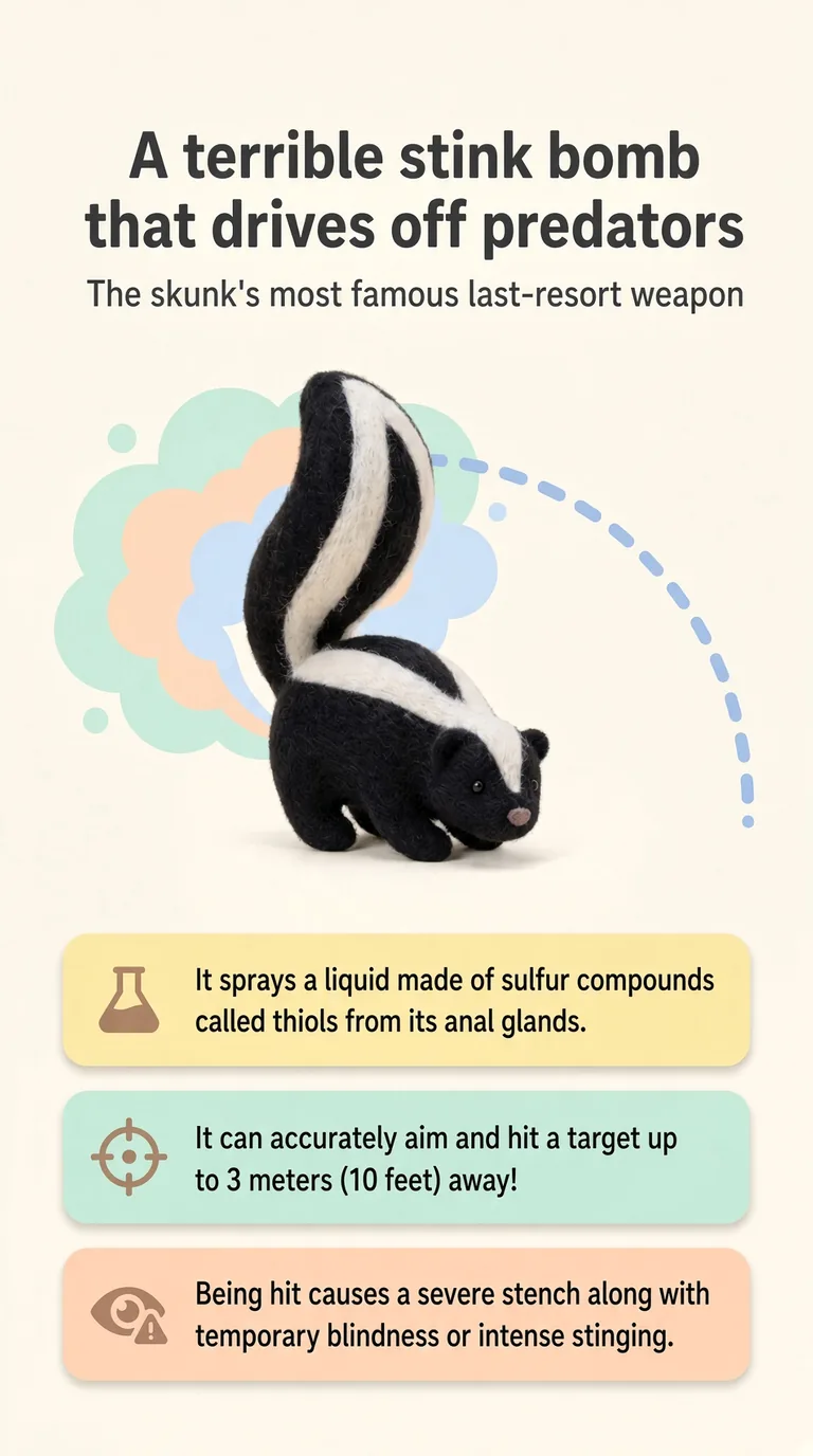 A terrible stink bomb that drives off predators — The skunk's most famous last-resort weapon