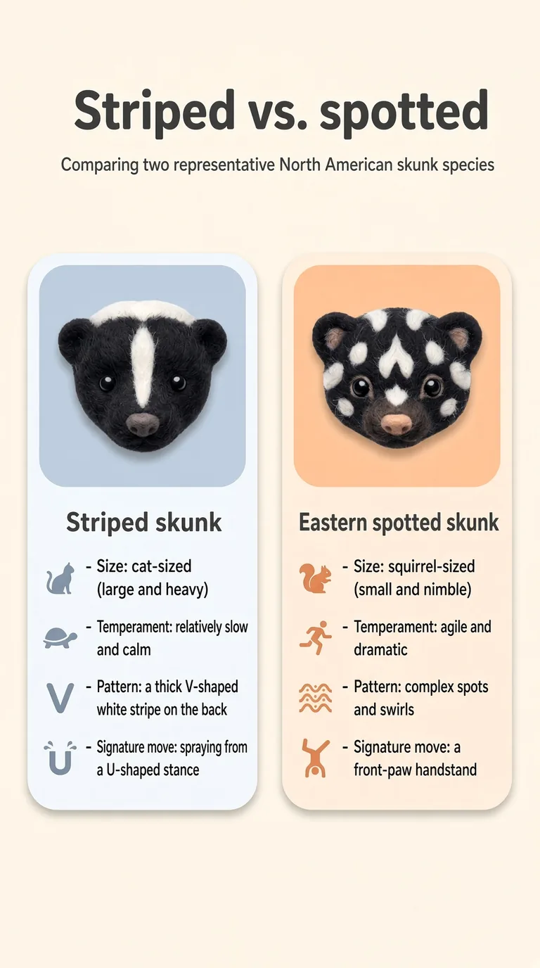 Striped vs. spotted — Comparing two representative North American skunk species — Striped skunk / Eastern spotted skunk