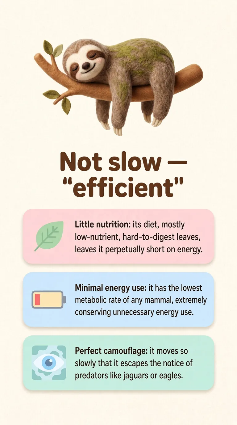 Not slow — "efficient" — Little nutrition / Minimal energy use / Perfect camouflage