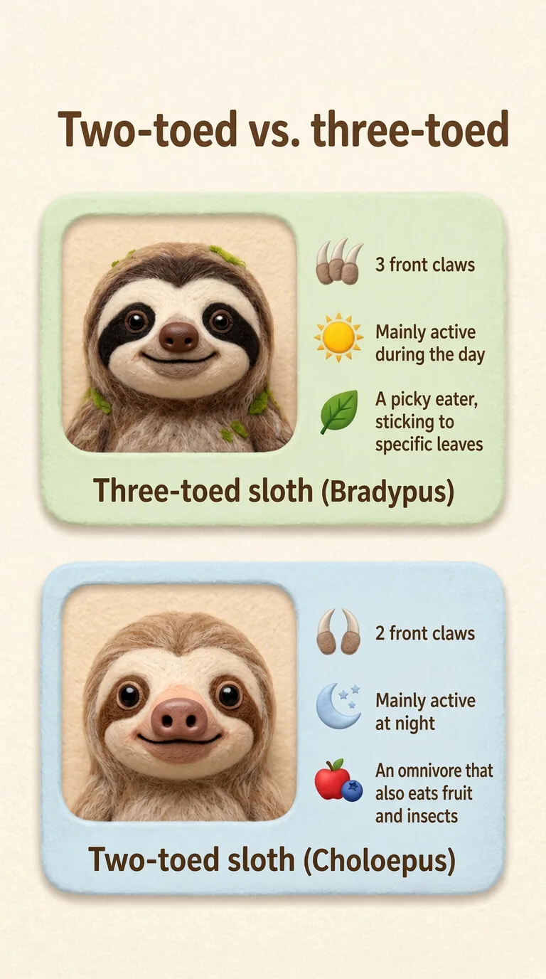 Two-toed vs. three-toed — Three-toed sloth (Bradypus) / Two-toed sloth (Choloepus)